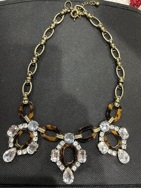 Statement Tortoiseshell and Crystal Pendant Necklace - Women Jewelry